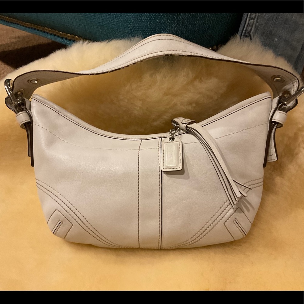 Vintage Coach Leather White Mini Hobo Bag